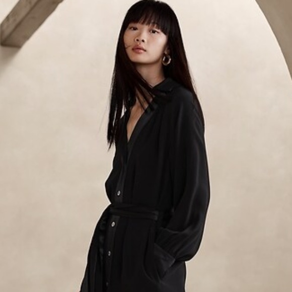 BANANA REPUBLIC Felisa Midi Shirtdress, Black, Size Medium - Picture 3 of 7